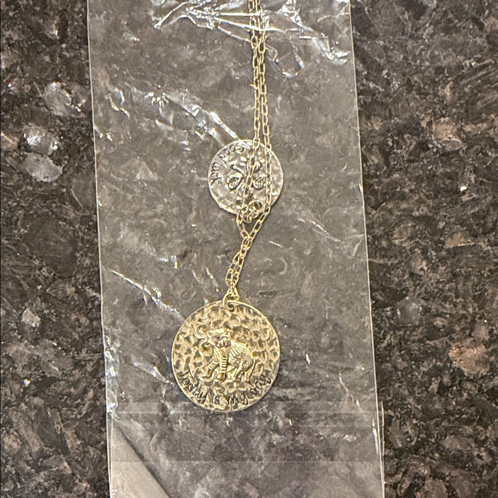 Gold and Silver Today is my Day Elephant Pendant Necklace 4 Leaf Clover